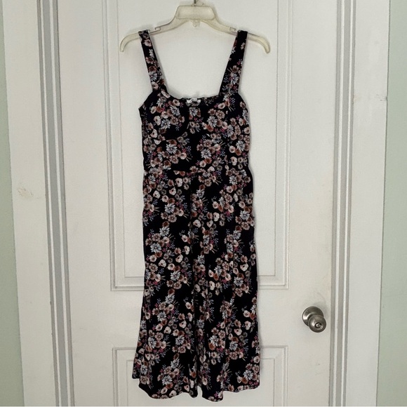 AUW Navy Floral Halter Dress Pockets - Picture 2 of 15